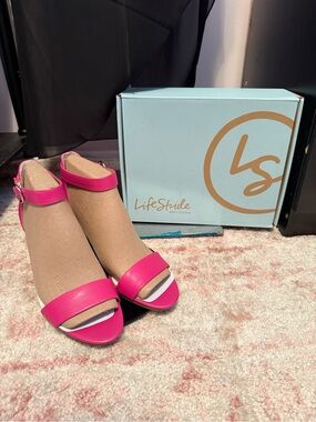 Waverly Hot Pink Open-Toe Ankle Strap Heels